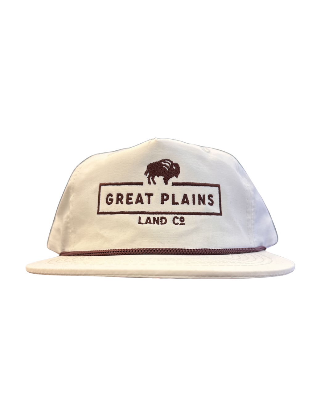 White Hat Brown Stitched Logo