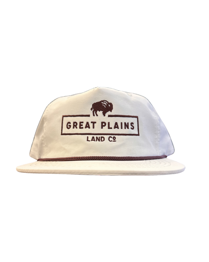 White Hat Brown Stitched Logo