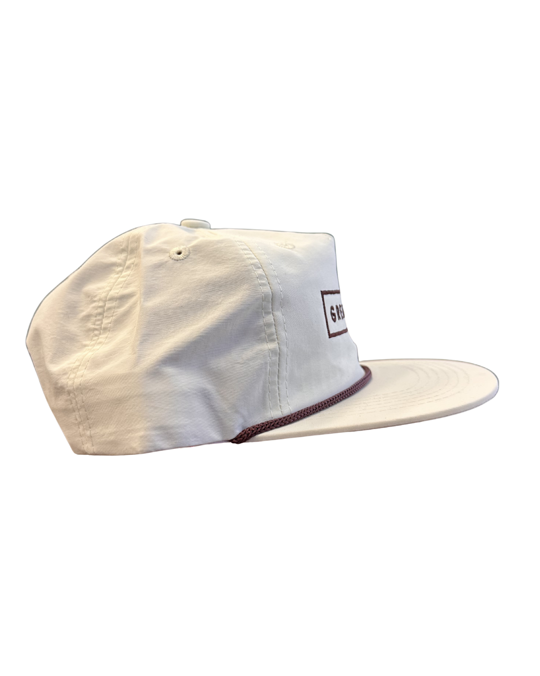 White Hat Brown Stitched Logo